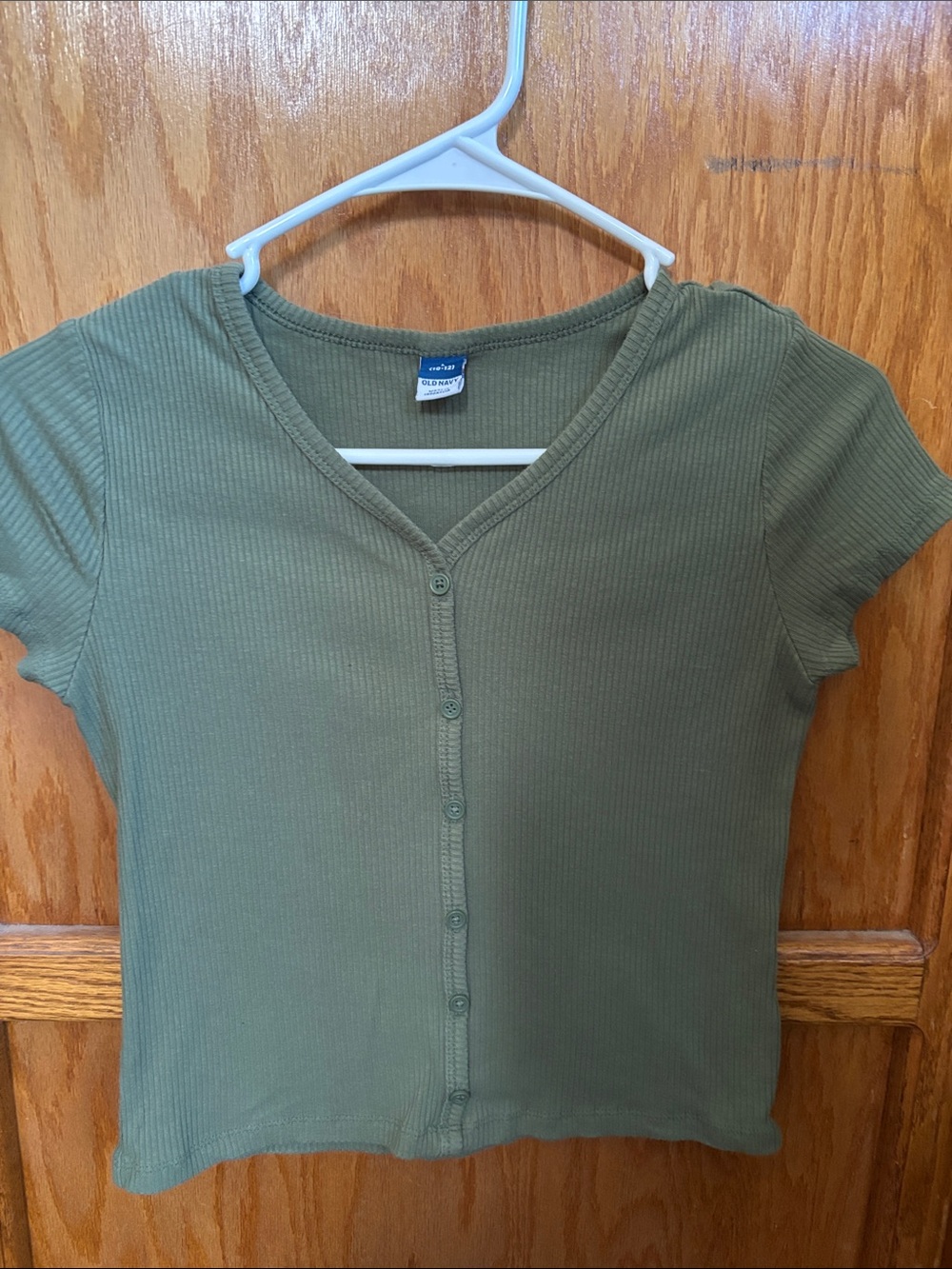 Old Navy Olive Green Ribbed Button-Front Kids Top